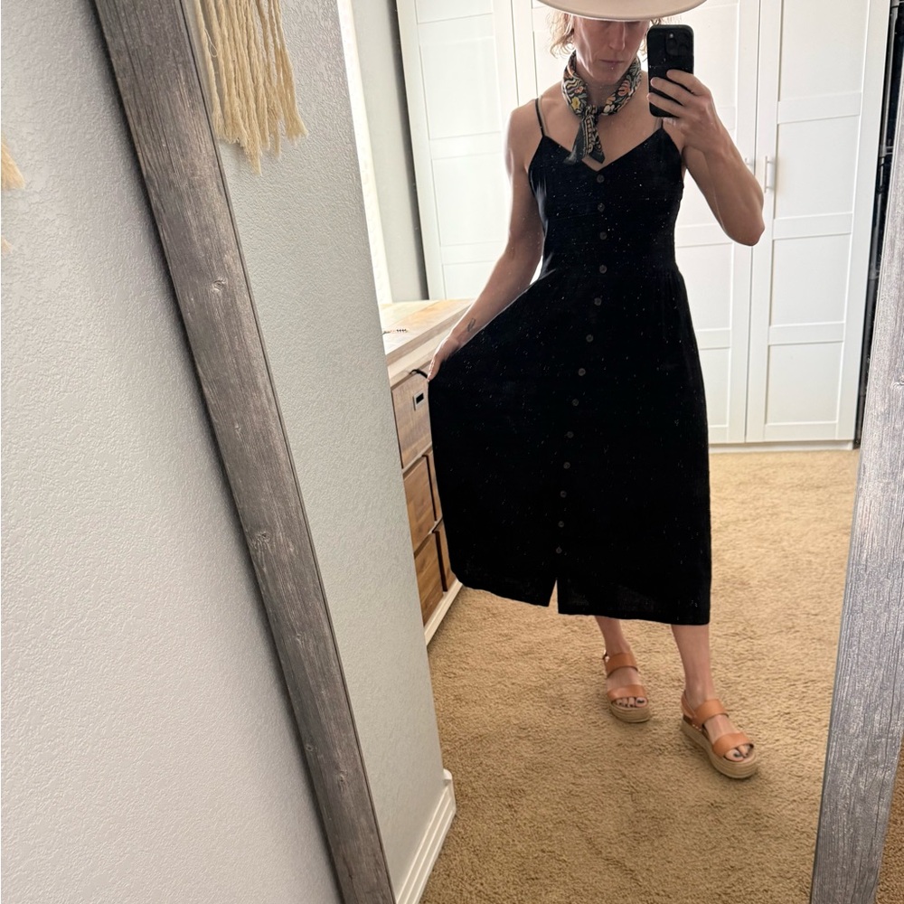 Black Linen Midi Dress